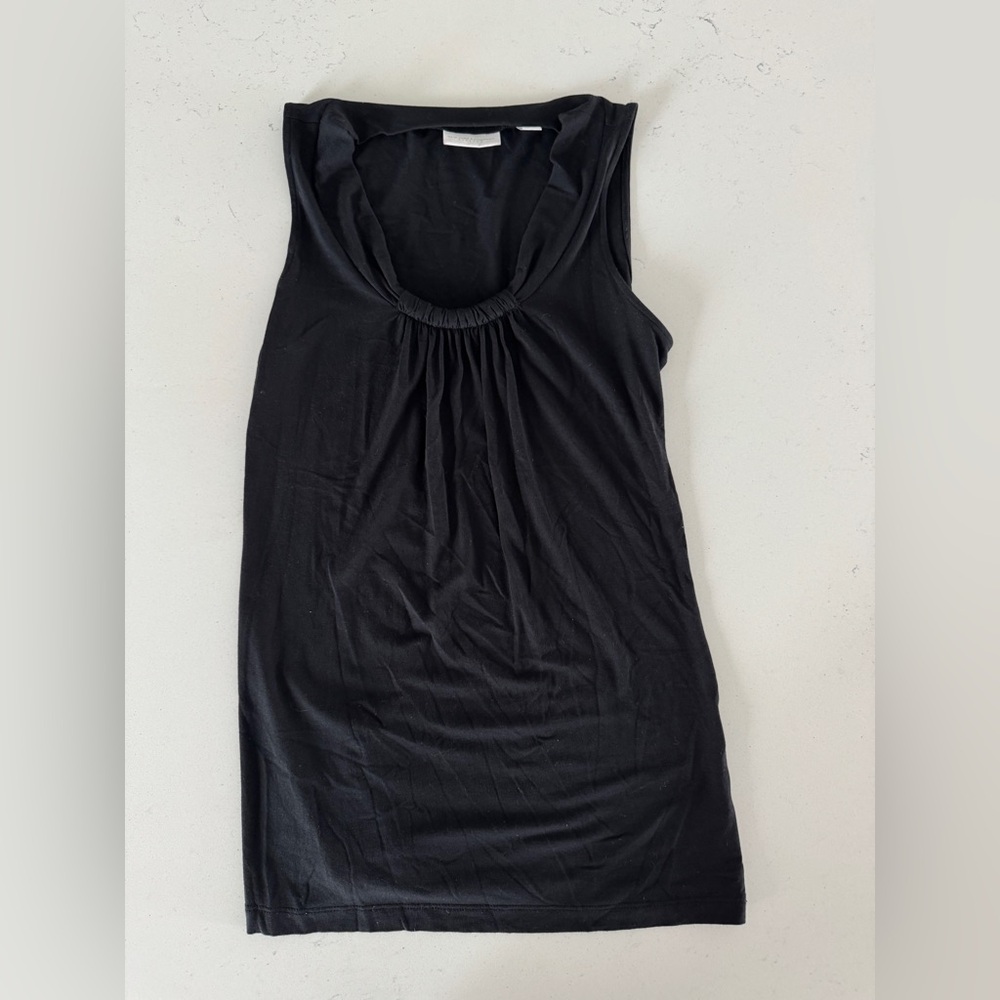 New York & Company Black Gathered Scoop Neck Tank Top